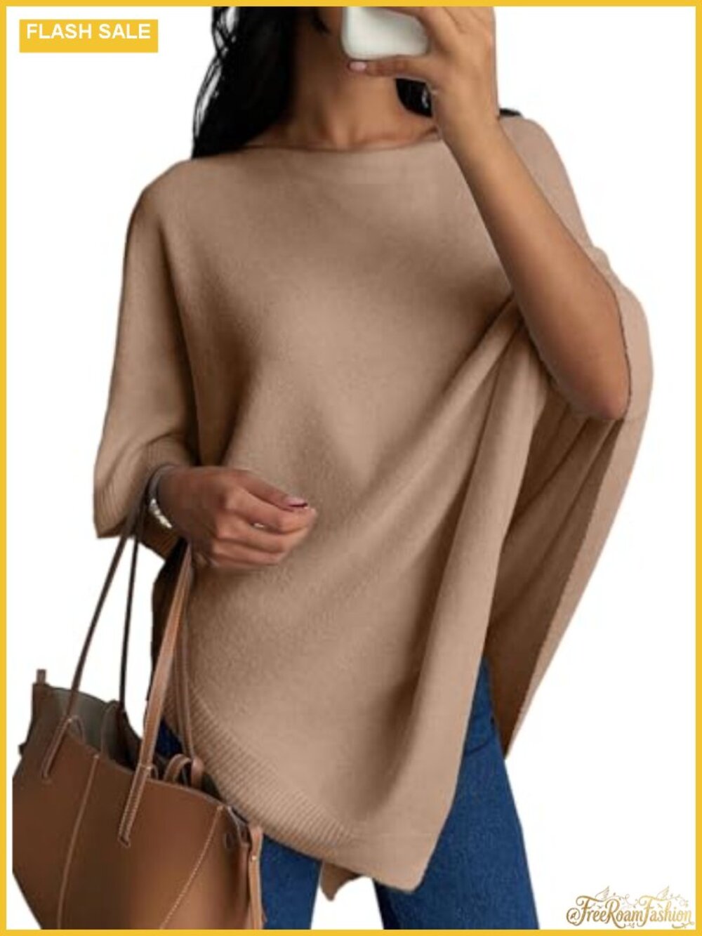 Knit Poncho Lightweight Asymmetry Shawl Wrap Crew Neck Pullover